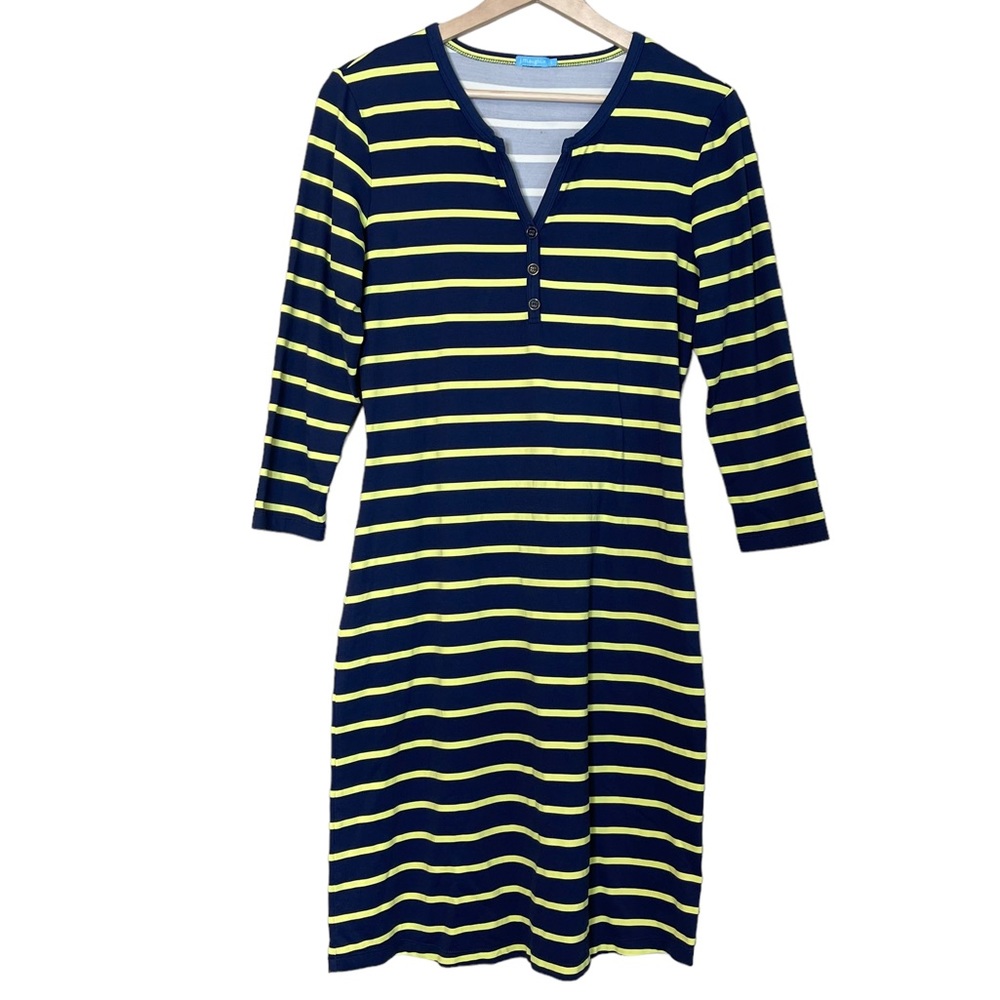 J. McLaughlin Catalina Knit Striped Henley Stretchy Knee Length Dress Size S